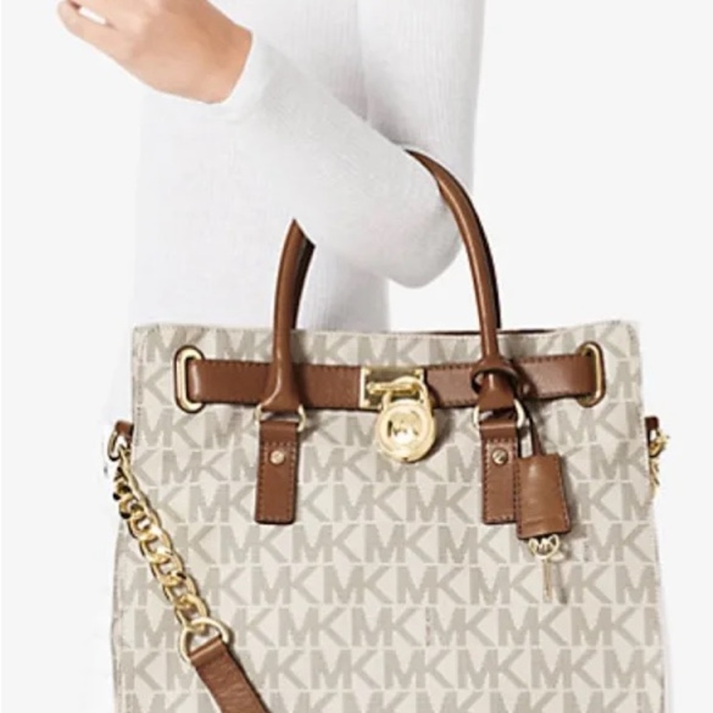 Michael Kors Tan and Brown Tote with Gold Accents